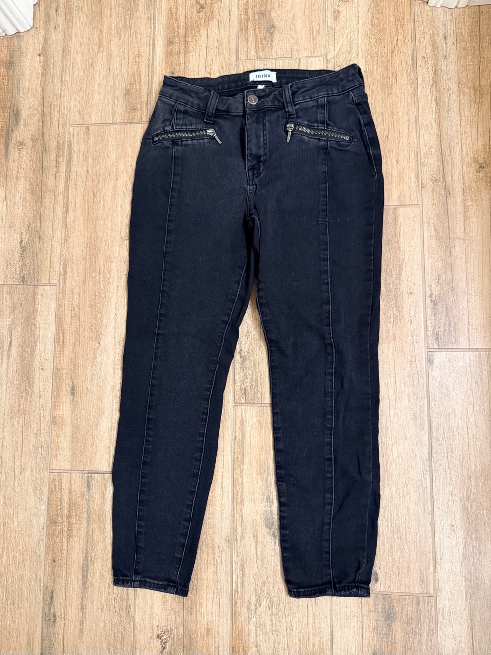 Pistola Black Slim Ankle Jeans with Front Zip Pockets